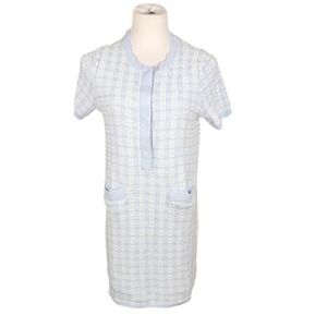 Free Assembly Womens Light Blue White‎ Plaid Knit Short Sleeve Sweater Dress S